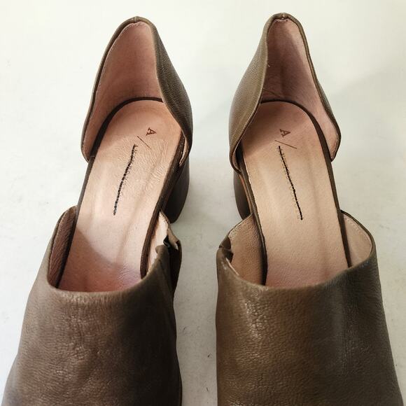 Anthropologie Olive Green D'Orsay Booties EU 39 US 8-8.5 Block Heel Mules - Picture 4 of 9